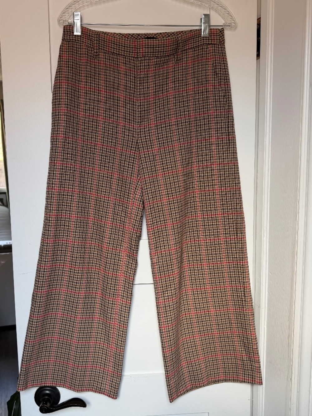 Banana Republic Plaid Wide Leg Cropped Trouser Pants Size 4 Wool Blend